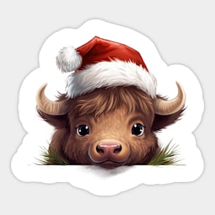 Christmas Peeking Baby Bison Sticker